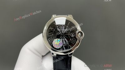 AF Ballon Bleu Cartier 33mm Calibre 076 Movement Black Face Black Leather Band Watch